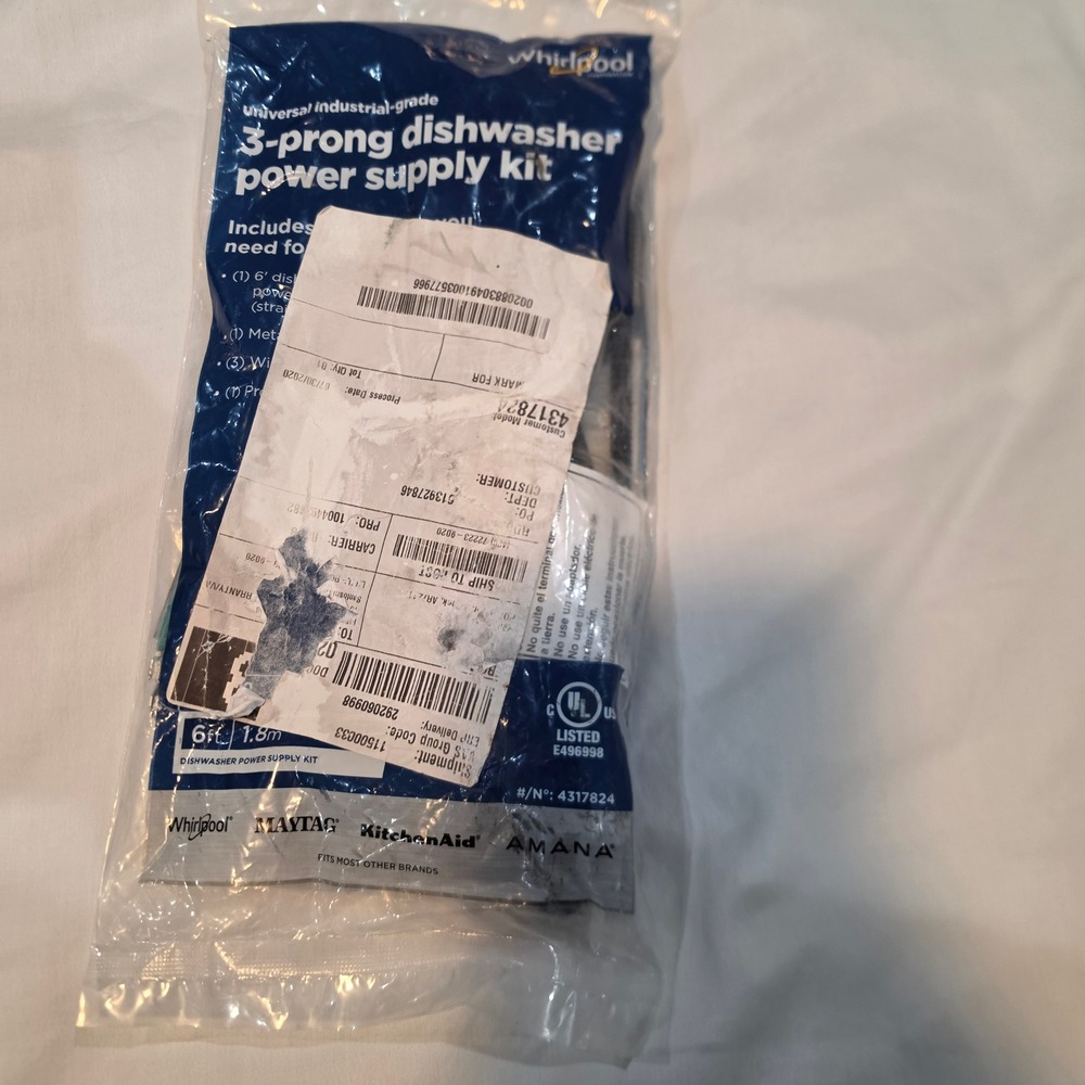 Whirlpool Dishwasher Power Supply Kit 6ft 3-Prong 4317824 New Industrial Grade